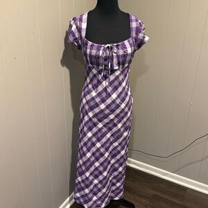 Free People Natalya purple/white gingham check babydoll style midi dress. Small.